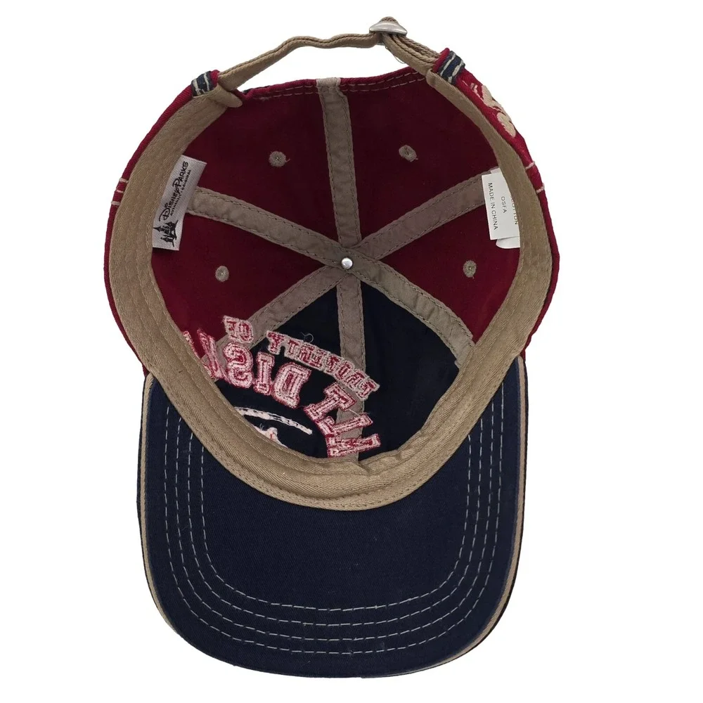 Disney Parks Mens Walt Disney World Distressed Baseball Cap Navy‎ Red Adjustable